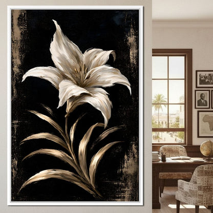 Gilded Petals Upon Nightfall Canvas Wall Art