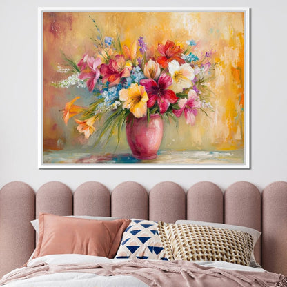 Sunlit Floral Vase Arrangement Canvas Wall Art