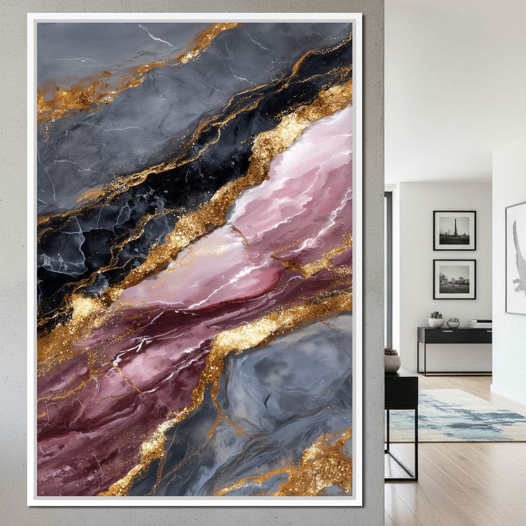 Gilded Marble Rose Current Canvas Wall Art