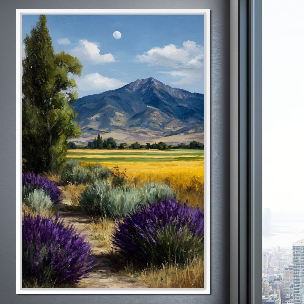 Moonlit Lavender Mountain Path Canvas Wall Art