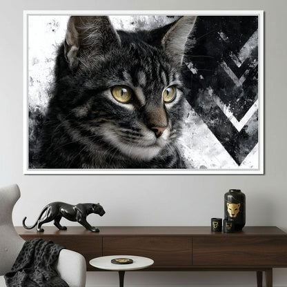 Monochrome Cat Golden Eyes Canvas Wall Art