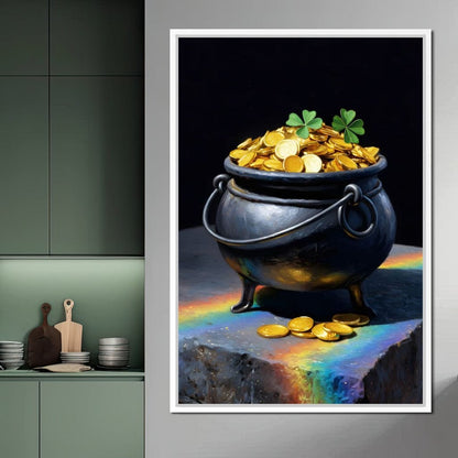 Lucky Clover Gold Cauldron Canvas Wall Art