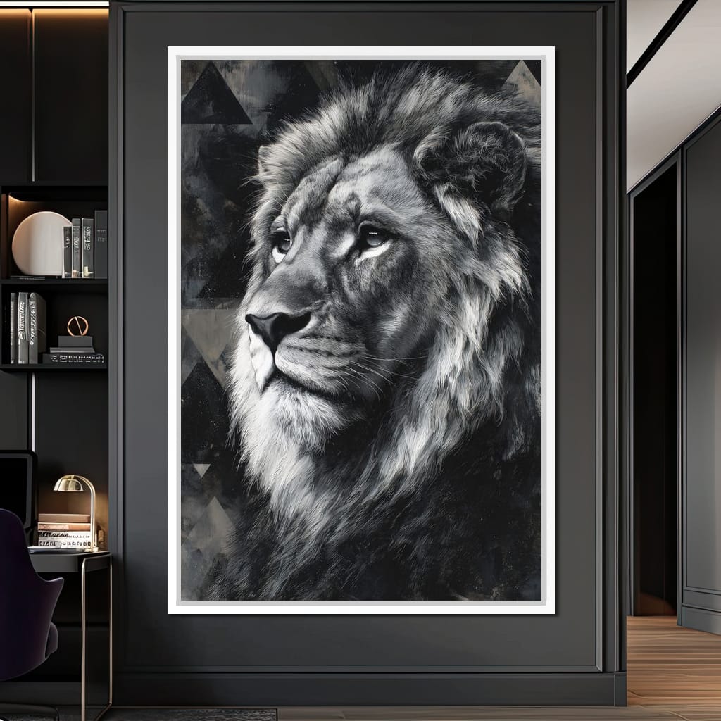 Monochrome Lion King Portrait Canvas Wall Art