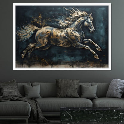 Gilded Running Horse Canvas Wall Art
