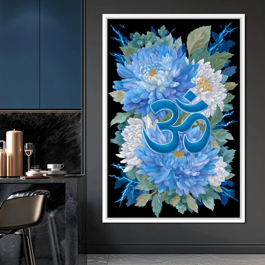 Blue Floral Om Canvas Wall Art