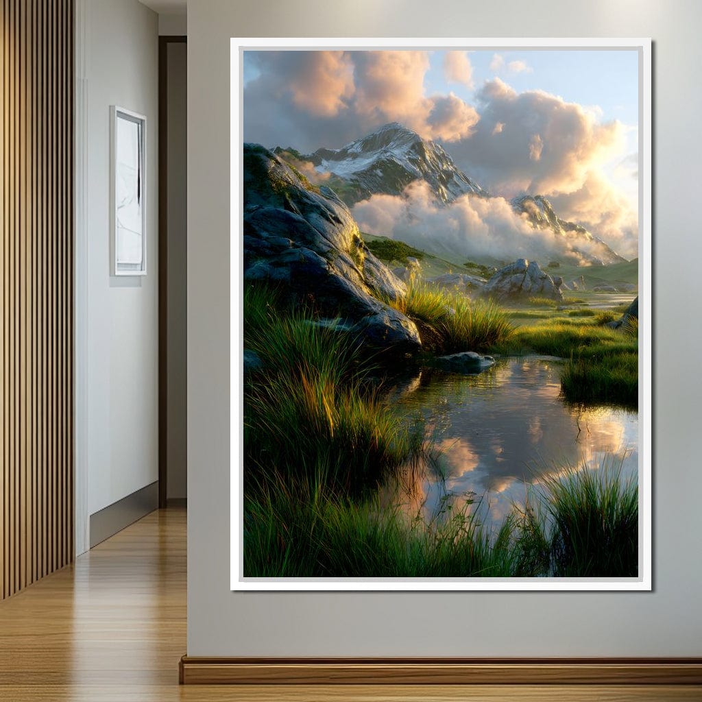 Sunlit Alpine Reflections Canvas Wall Art
