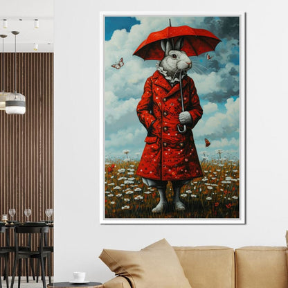 The Rabbit and the Red Umbrella Canvas Wall Art