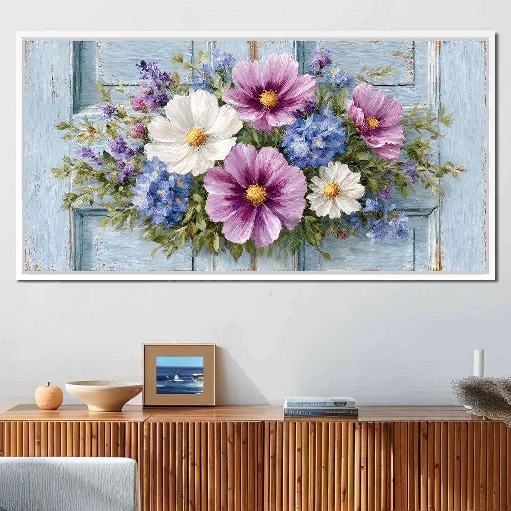 Rustic Pastel Cottage Flowers Canvas Wall Art