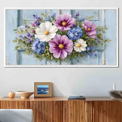 Rustic Pastel Cottage Flowers Canvas Wall Art