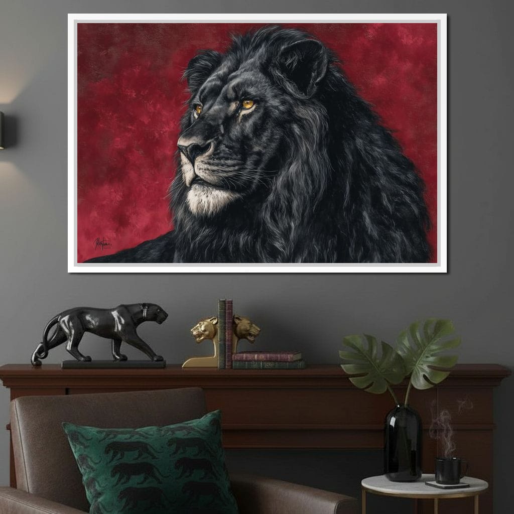 Midnight King Black Lion Portrait Canvas Wall Art