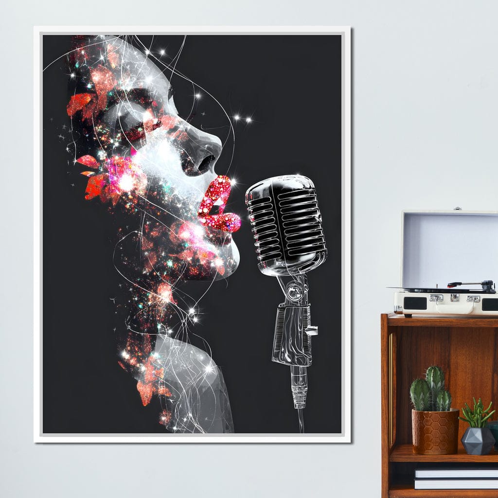Cosmic Vocalist Neon Kiss Canvas Wall Art