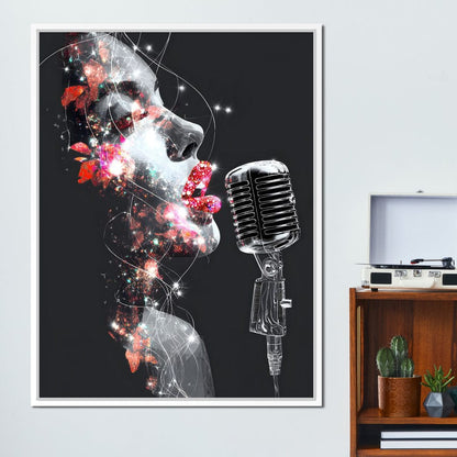 Cosmic Vocalist Neon Kiss Canvas Wall Art