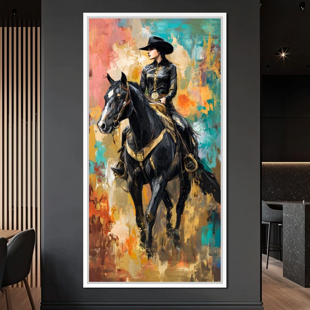 Gallant Cowgirl Riding Midnight Canvas Wall Art