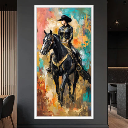 Gallant Cowgirl Riding Midnight Canvas Wall Art