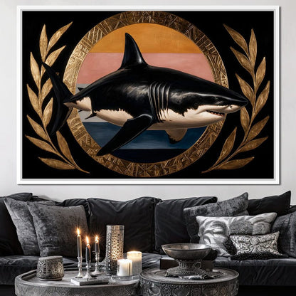 Gilded Shark Triumph Halo Canvas Wall Art
