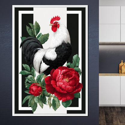 Rooster With Peony Garden Canvas Wall Art
