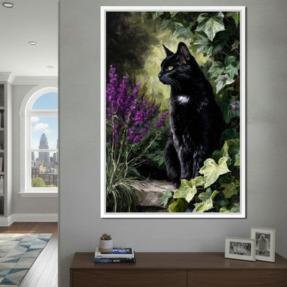 Black Cat Garden Sentinel Canvas Wall Art