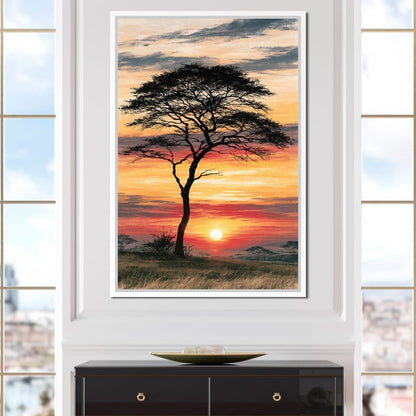 Savanna Sun Beyond The Solitary Branch Canvas Wall Art
