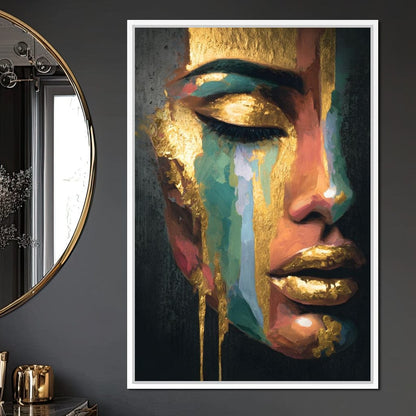 Golden Radiant Abstract Face Canvas Wall Art