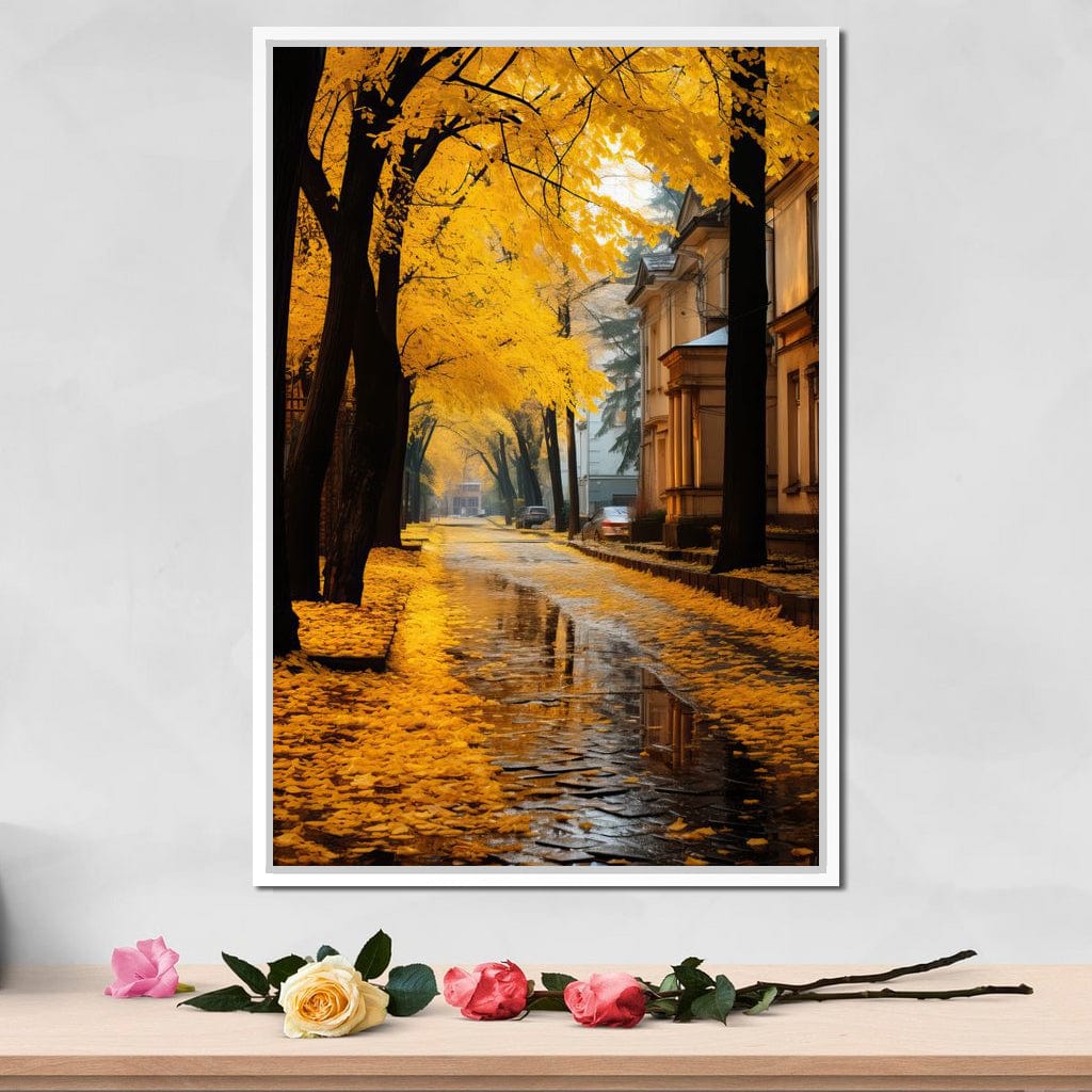 Autumn Leaves Along the City Road Canvas Wall Art