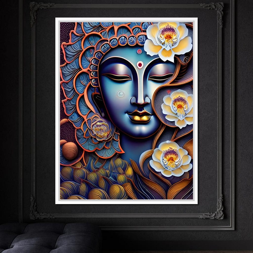 Buddha & Flowers Orange Canvas Wall Art