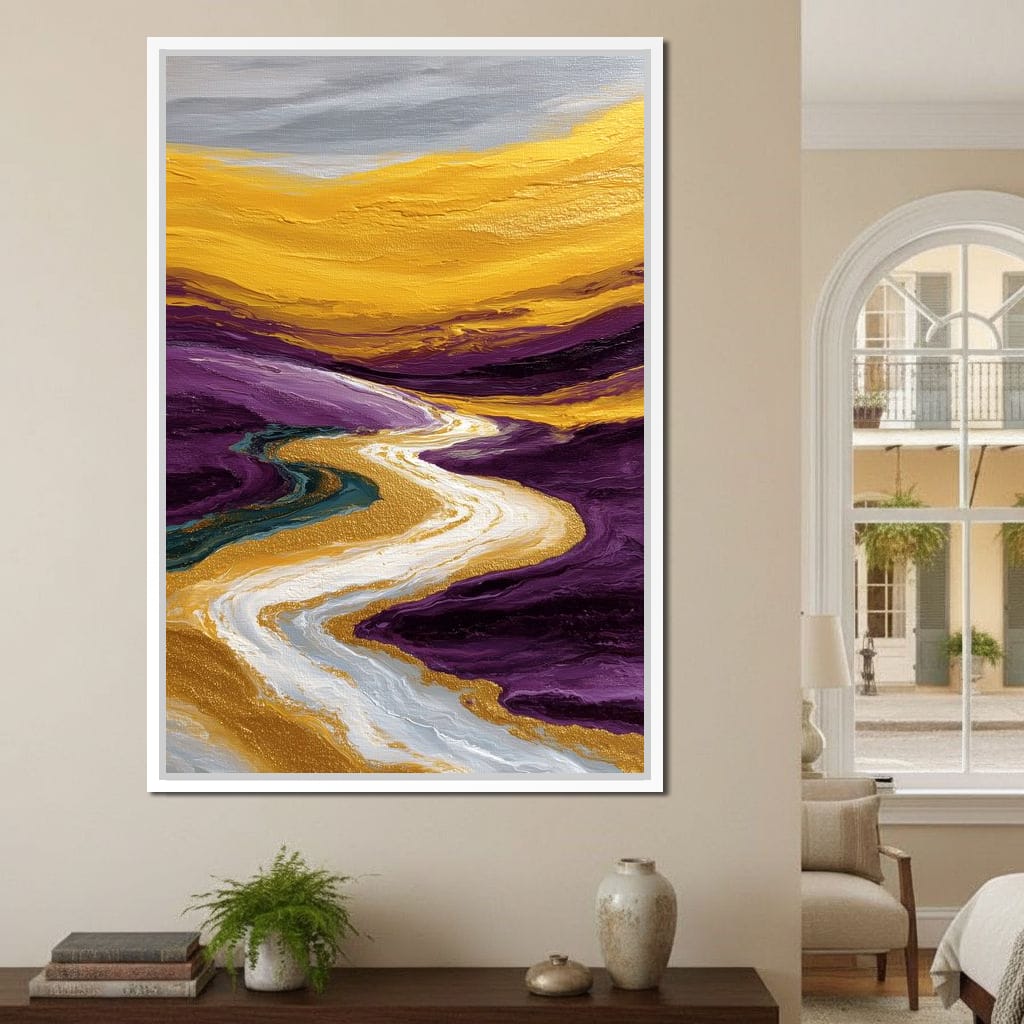 Golden River Through Violet Dunes Canvas Wall Art