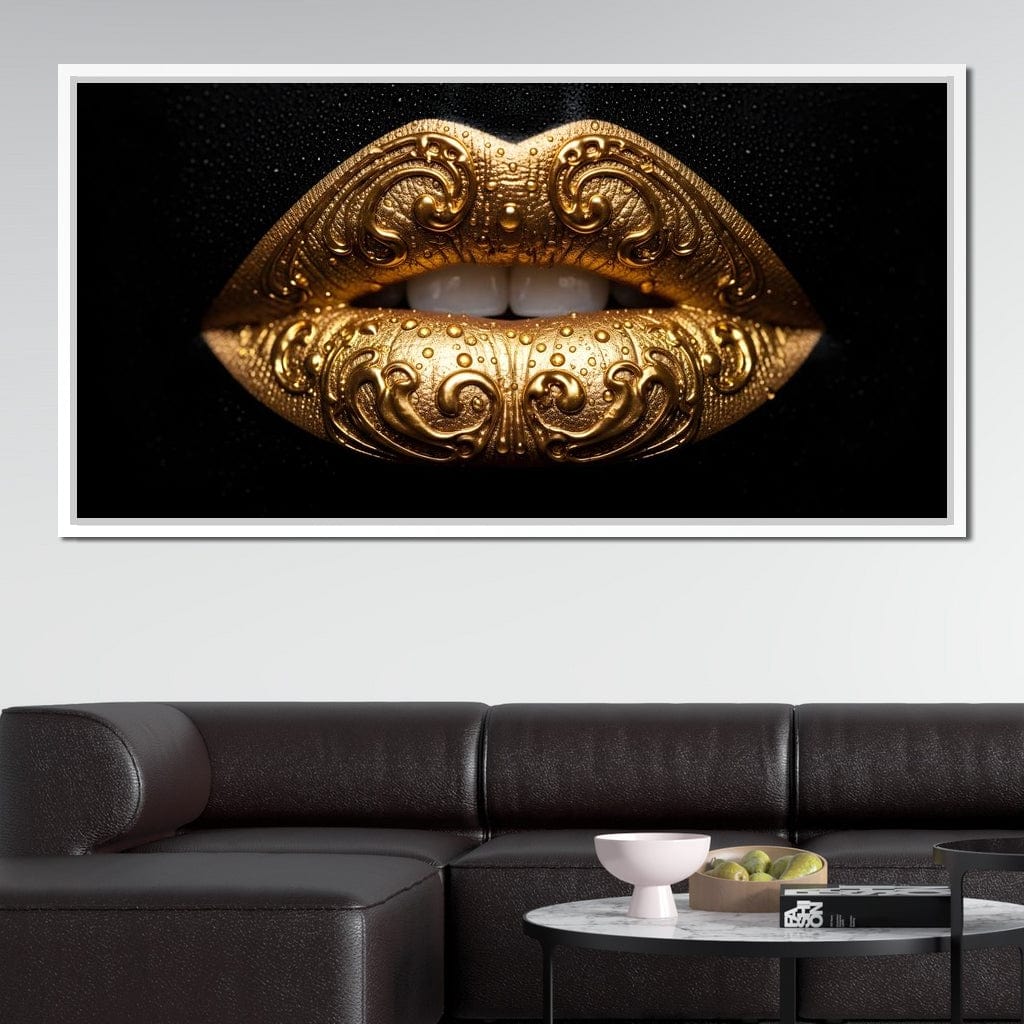 Golden Lips Elegance Illumination Canvas Wall Art