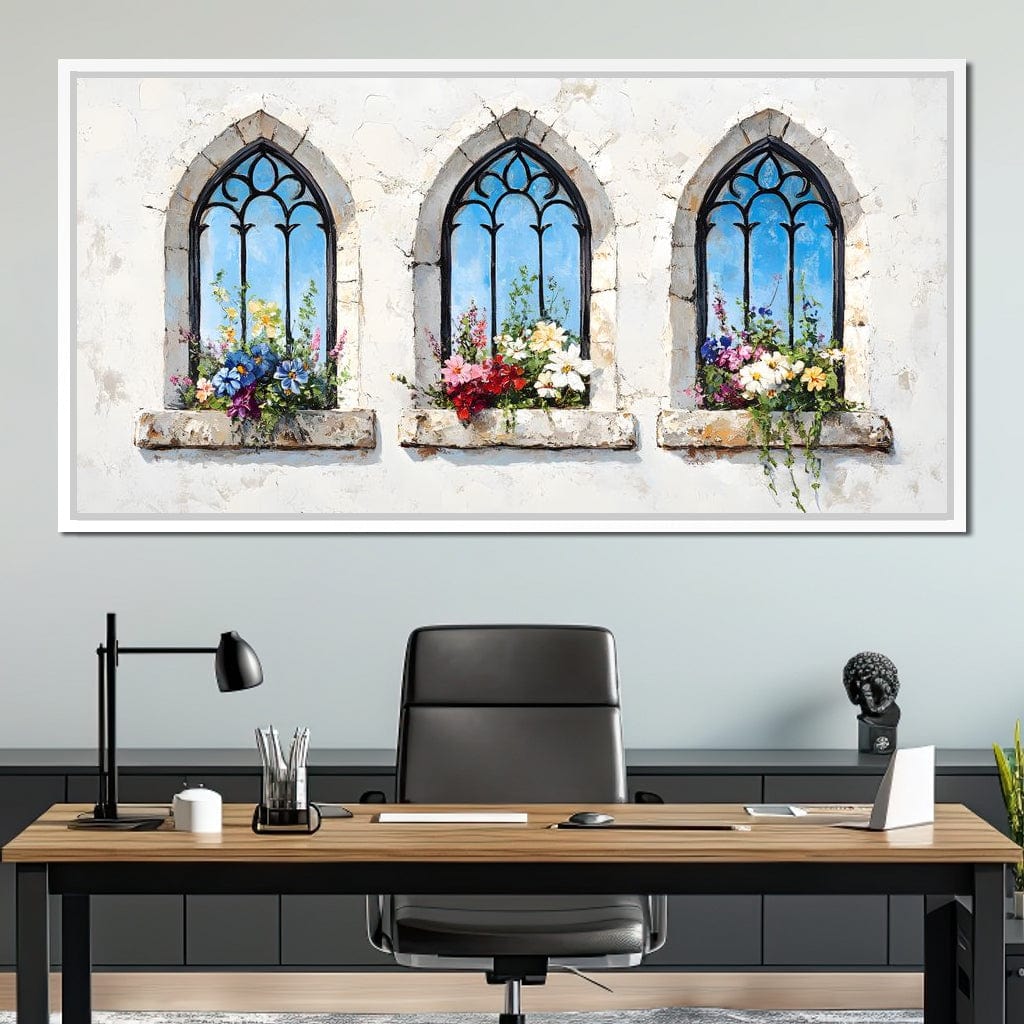 Floral Elegance Through Arches Canvas Wall Art