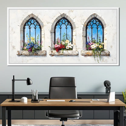 Floral Elegance Through Arches Canvas Wall Art