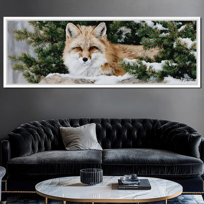 Winter Fox Under Pine Boughs Canvas Wall Art