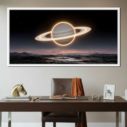 Luminous Saturn Over Alien Sea Canvas Wall Art