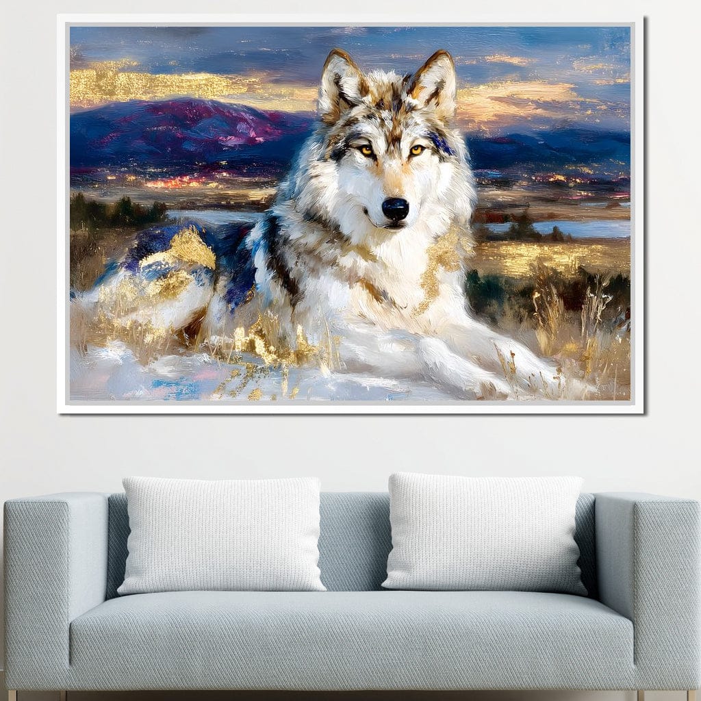 Golden Wolf Mountain Vista Canvas Wall Art