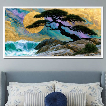 Gilded Solstice Above The Rushing Tide Canvas Wall Art