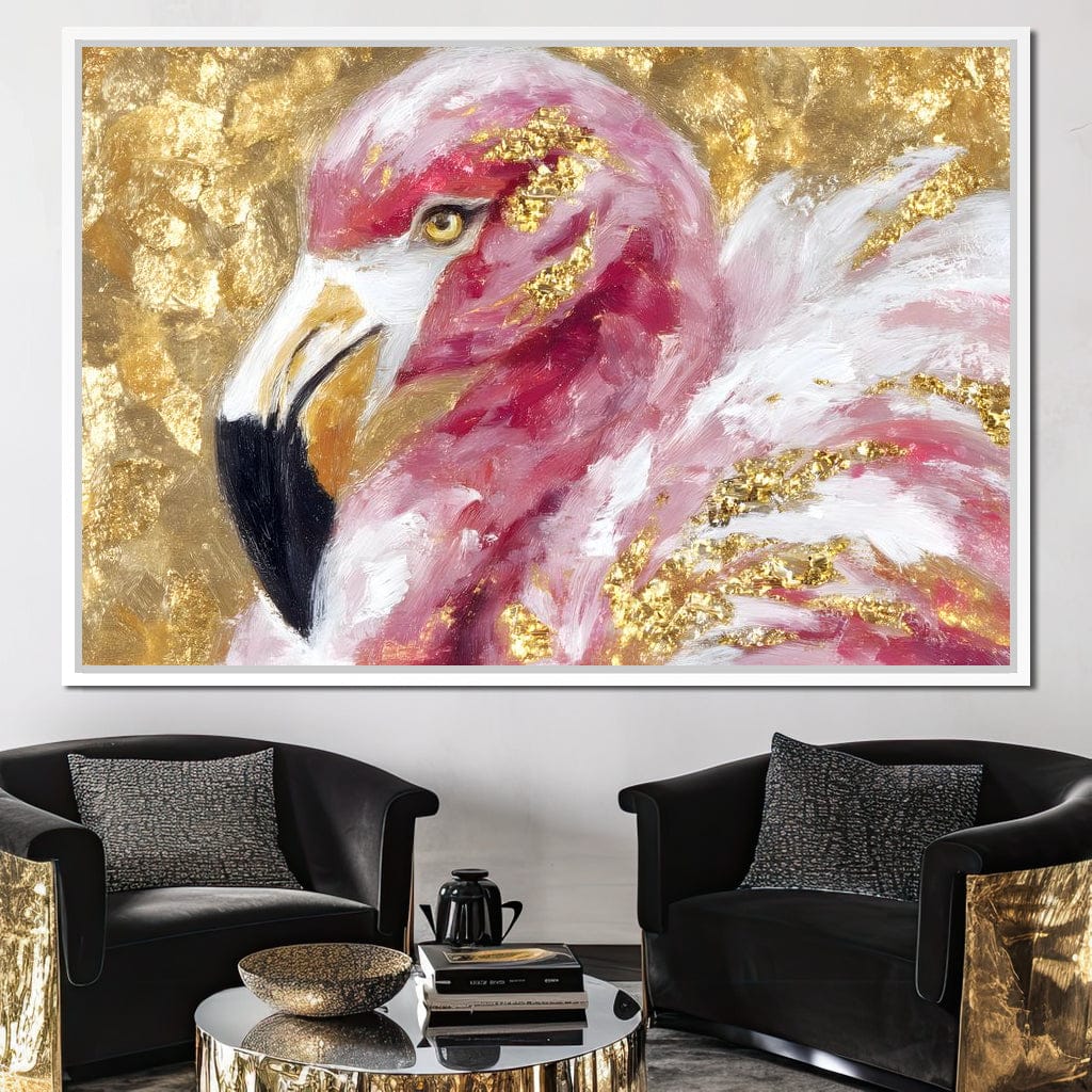 Gilded Flamingo Portrait Canvas Wall Art