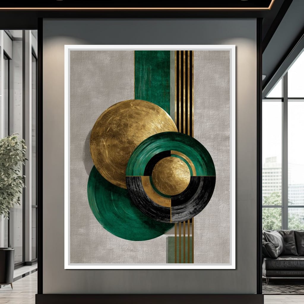 Emerald Gold Geometric Circles Canvas Wall Art