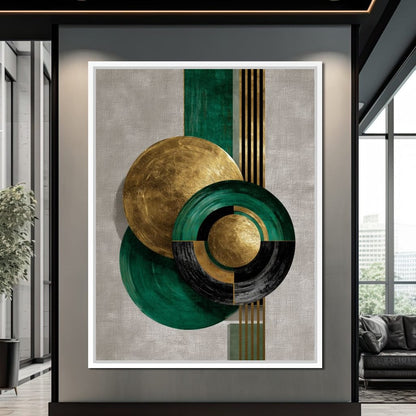 Emerald Gold Geometric Circles Canvas Wall Art
