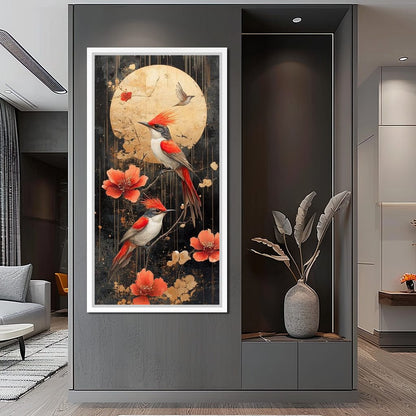 Golden Birds and Blossoms Fantasy Canvas Wall Art