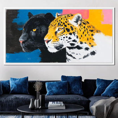 Dual Leopard Heads Pop Painting Canvas Wall Art
