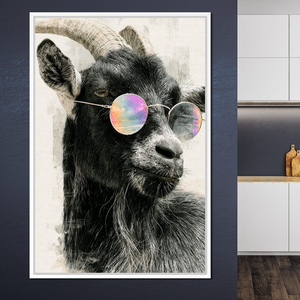 Stray Goat With A Painted Perspective Canvas Wall Art