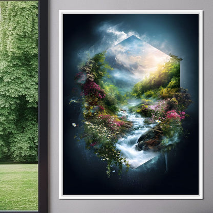 Hexagonal Nature Portal Cascade Canvas Wall Art