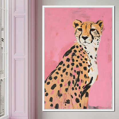 Cheetah Safari Elegance on Pink Canvas Wall Art