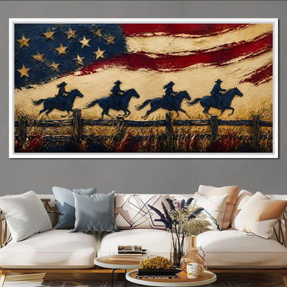 Galloping Past Frontier Lines Canvas Wall Art
