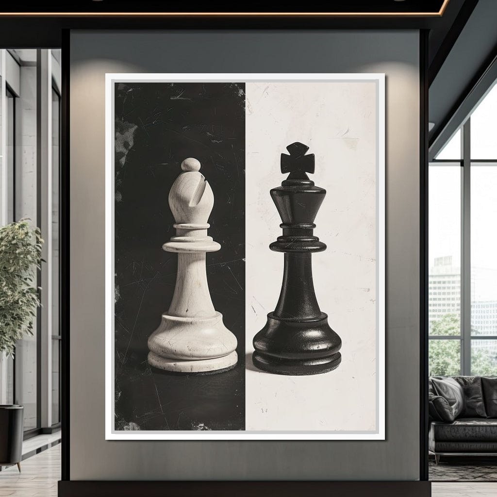 Black and White Chess Encounter Canvas Wall Art