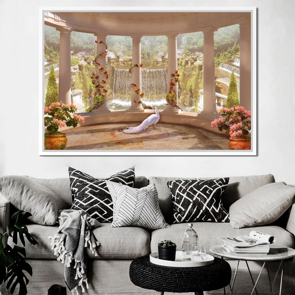 Classical Garden & Waterfall Canvas Wall Art