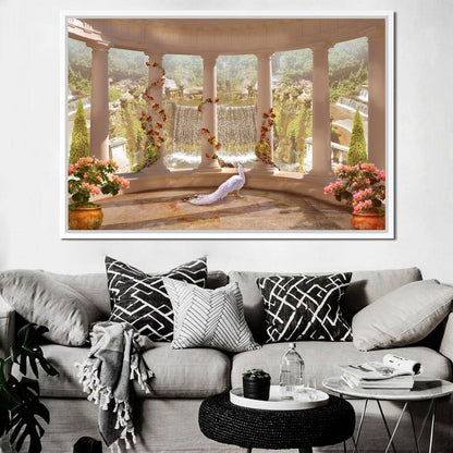 Classical Garden & Waterfall Canvas Wall Art
