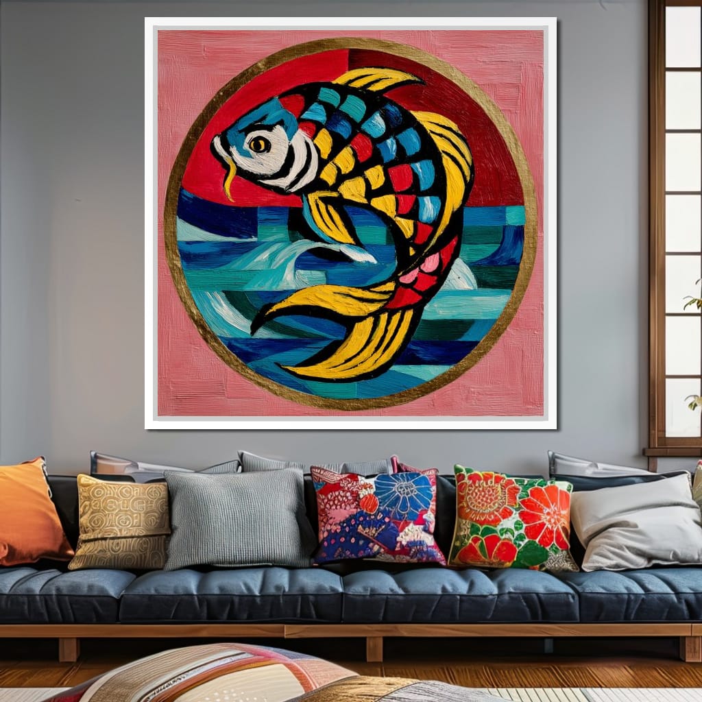 Colorful Koi Fish Mosaic Wave Canvas Wall Art