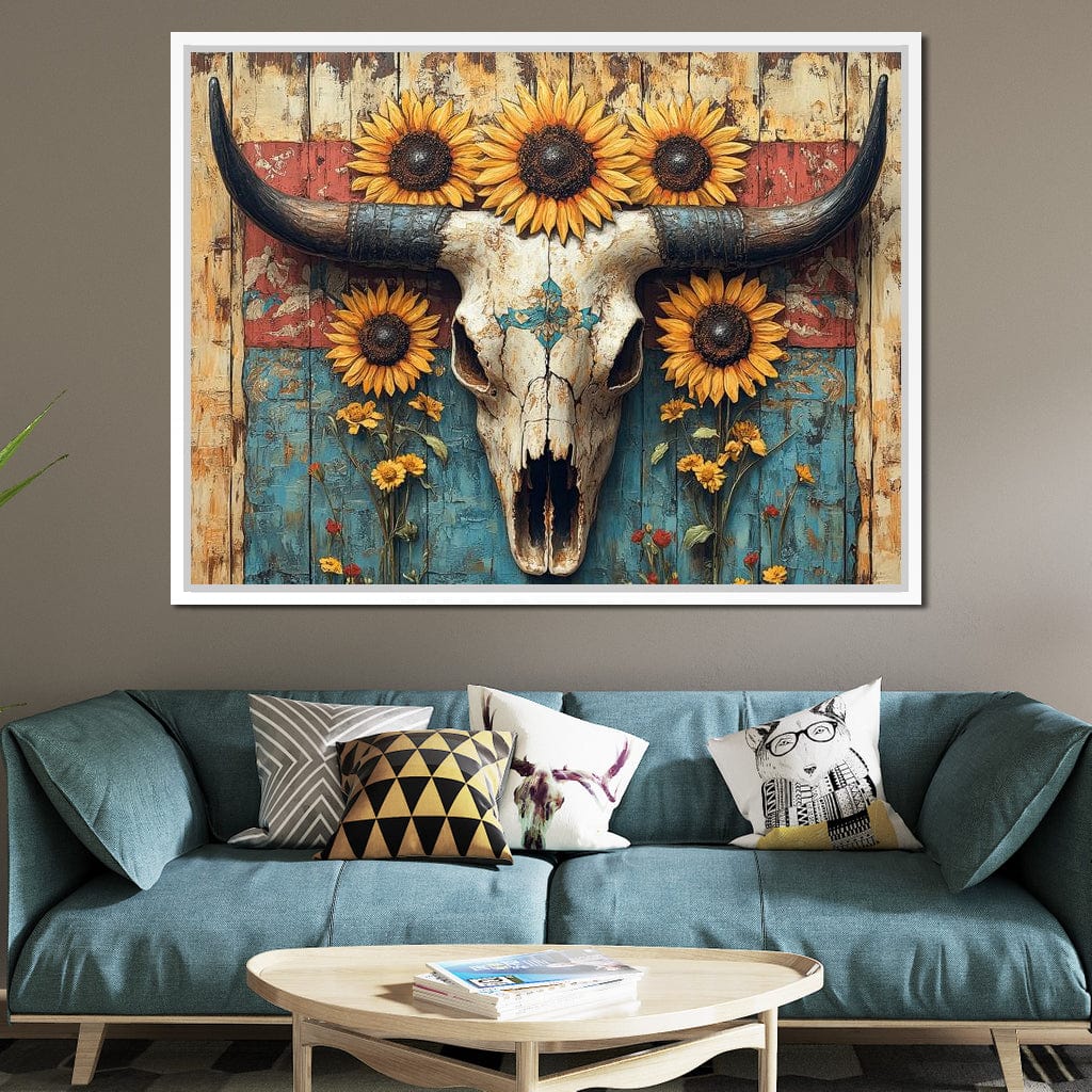 Sunflower Skulls Vintage Charm Canvas Wall Art