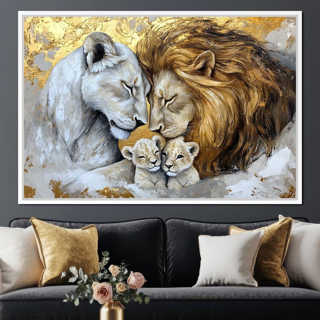 Lion Family Embrace Canvas Wall Art