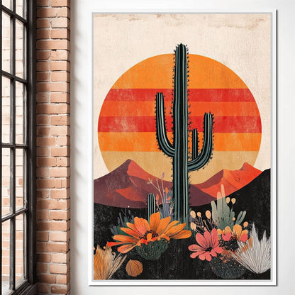 Desert Blooming Cactus Radiance Canvas Wall Art