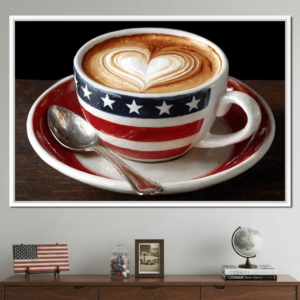 Patriotic Latte Heart Cup Canvas Wall Art